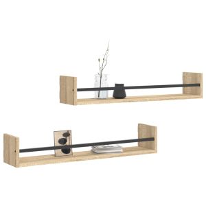 Стенни рафтове с пръти 2 бр дъб сонома 80x16x14 см