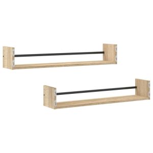 Стенни рафтове с пръти 2 бр дъб сонома 80x16x14 см