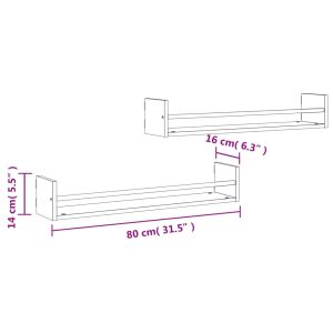 Стенни рафтове с пръти 2 бр дъб сонома 80x16x14 см