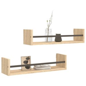 Стенни рафтове с пръти 2 бр дъб сонома 60x16x14 см