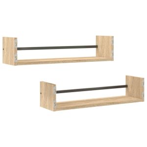 Стенни рафтове с пръти 2 бр дъб сонома 60x16x14 см
