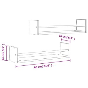 Стенни рафтове с пръти 2 бр дъб сонома 60x16x14 см