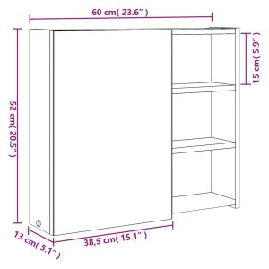 Огледален шкаф за баня с LED светлина сив 60x13x52 см