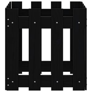 Градинска кашпа с дизайн на ограда черна 40x40x40 см бор масив