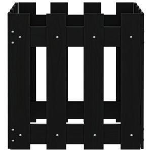 Градинска кашпа с дизайн на ограда черна 40x40x40 см бор масив