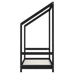 Рамка за детско легло черна 2x(70x140) см борово дърво масив