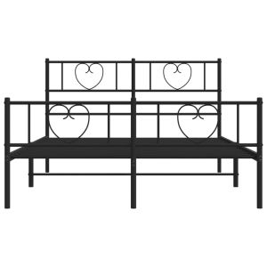 Метална рамка за легло с горна и долна табла, черна, 135x190 см