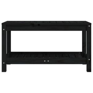 Градинска пейка, черна, 82,5x35x45 см, борово дърво масив