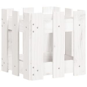 Градинска кашпа с дизайн на ограда бяла 30x30x30 см бор масив