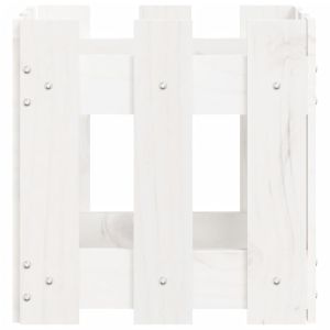 Градинска кашпа с дизайн на ограда бяла 30x30x30 см бор масив