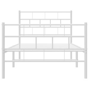 Метална рамка за легло с горна и долна табла, бяла, 100x200 см