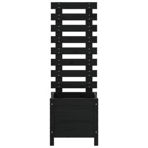 Градинска кашпа със стойка черна 39x39,5x114 см дърво бор масив