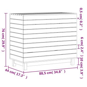 Кош за пране, бял, 88,5x44x76 см, борово дърво масив