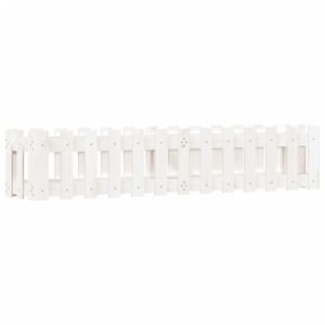 Градинска леха с дизайн на ограда бяла 150x30x30 см бор масив