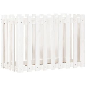 Градинска леха с дизайн на ограда бяла 100x50x70 см бор масив