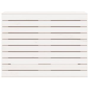 Кош за пране, бял, 88,5x44x66 см, борово дърво масив