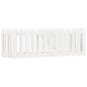 Градинска леха с дизайн на ограда бяла 150x50x50 см бор масив