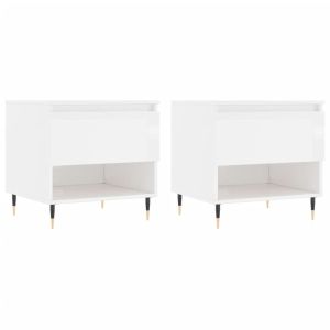 Маси за кафе, 2 бр, бял гланц, 50x46x50 см, инженерно дърво