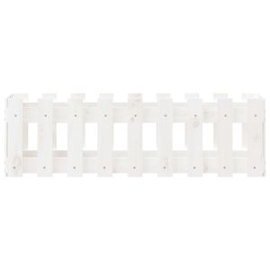 Градинска леха с дизайн на ограда бяла 100x30x30 см бор масив