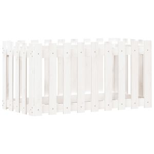 Градинска леха с дизайн на ограда бяла 100x50x50 см бор масив
