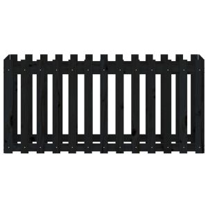 Градинска леха с дизайн на ограда черна 150x50x50 см бор масив