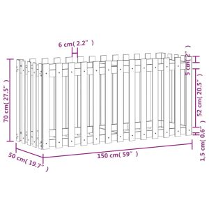 Градинска леха с дизайн на ограда черна 150x50x50 см бор масив