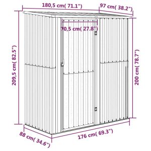 Градинска барака 180,5x97x209,5 см, поцинкована стомана, дървен вид