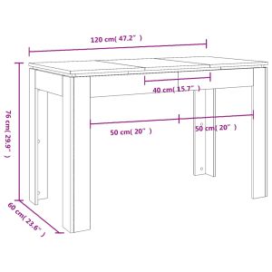 Трапезна маса, бял гланц, 120x60x76 см, инженерно дърво