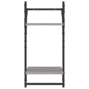 Двуетажни стенни рафтове с пръти 2 бр сив сонома 30x25x65 см