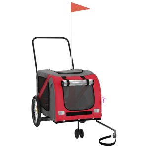 Ремарке за колело за любимци червен и сив Оксфорд плат и желязо