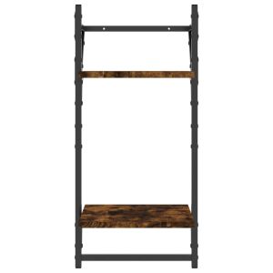 Двуетажни стенни рафтове с пръти 2 бр опушен дъб 30x25x65 см