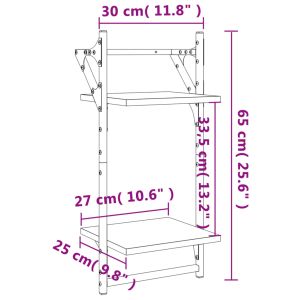 Двуетажни стенни рафтове с пръти 2 бр опушен дъб 30x25x65 см