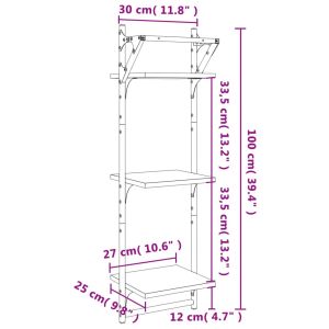 Триетажни стенни рафтове с пръти 2 бр сонома дъб 30x25x100 см