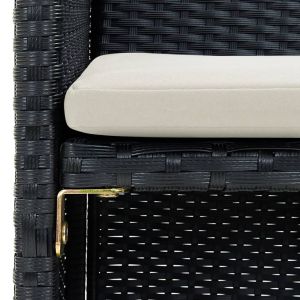 2-местен градински диван с възглавници, черен, полиратан