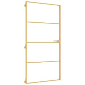 Интериорна врата злато 102,5x201,5 см закалено стъкло алуминий