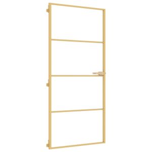 Интериорна врата златиста 93x201,5 см закалено стъкло алуминий