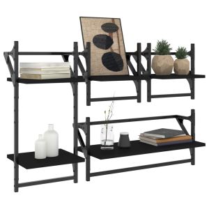Комплект рафтове за стена 4 части черни инженерно дърво