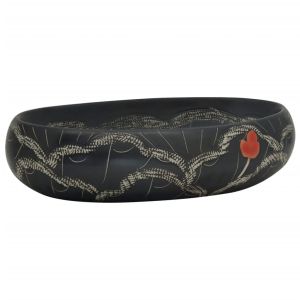 Мивка за плот, черна, овална, 59x40x15 см, керамика