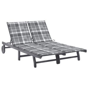 2-местен градински шезлонг с шалте, сив, акациево дърво масив