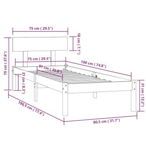 Рамка за легло бяла масивно дърво 75x190 см Small Single