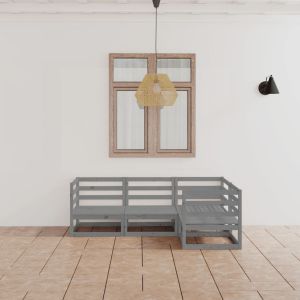 Градински лаундж комплект, 4 части, сив, бор масив