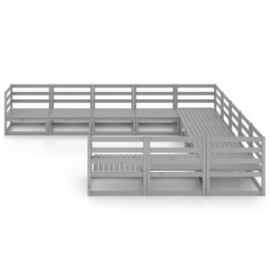 Градински лаундж комплект от 11 части, борово дърво масив