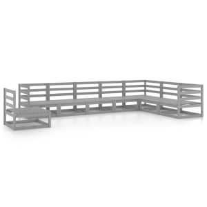 Градински лаундж комплект, 8 части, сив, бор масив