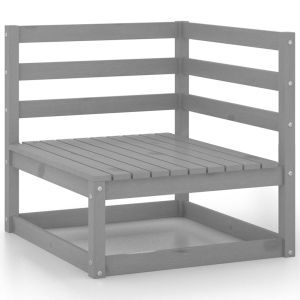 Градински лаундж комплект, 12 части, сив, бор масив