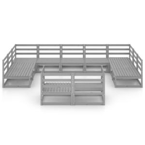 Градински лаундж комплект от 11 части, борово дърво масив