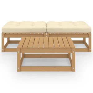 Градински лаундж комплект, 3 части, с възглавници, масив бор