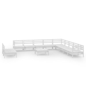 Градински лаундж комплект, 12 части, бял, бор масив