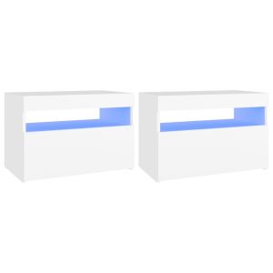 Нощни шкафчета с LED, 2 бр, бели, 60x35x40 см, инженерно дърво