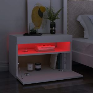 Нощни шкафчета с LED, 2 бр, бели, 60x35x40 см, инженерно дърво