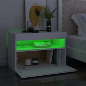 Нощни шкафчета с LED, 2 бр, бели, 60x35x40 см, инженерно дърво